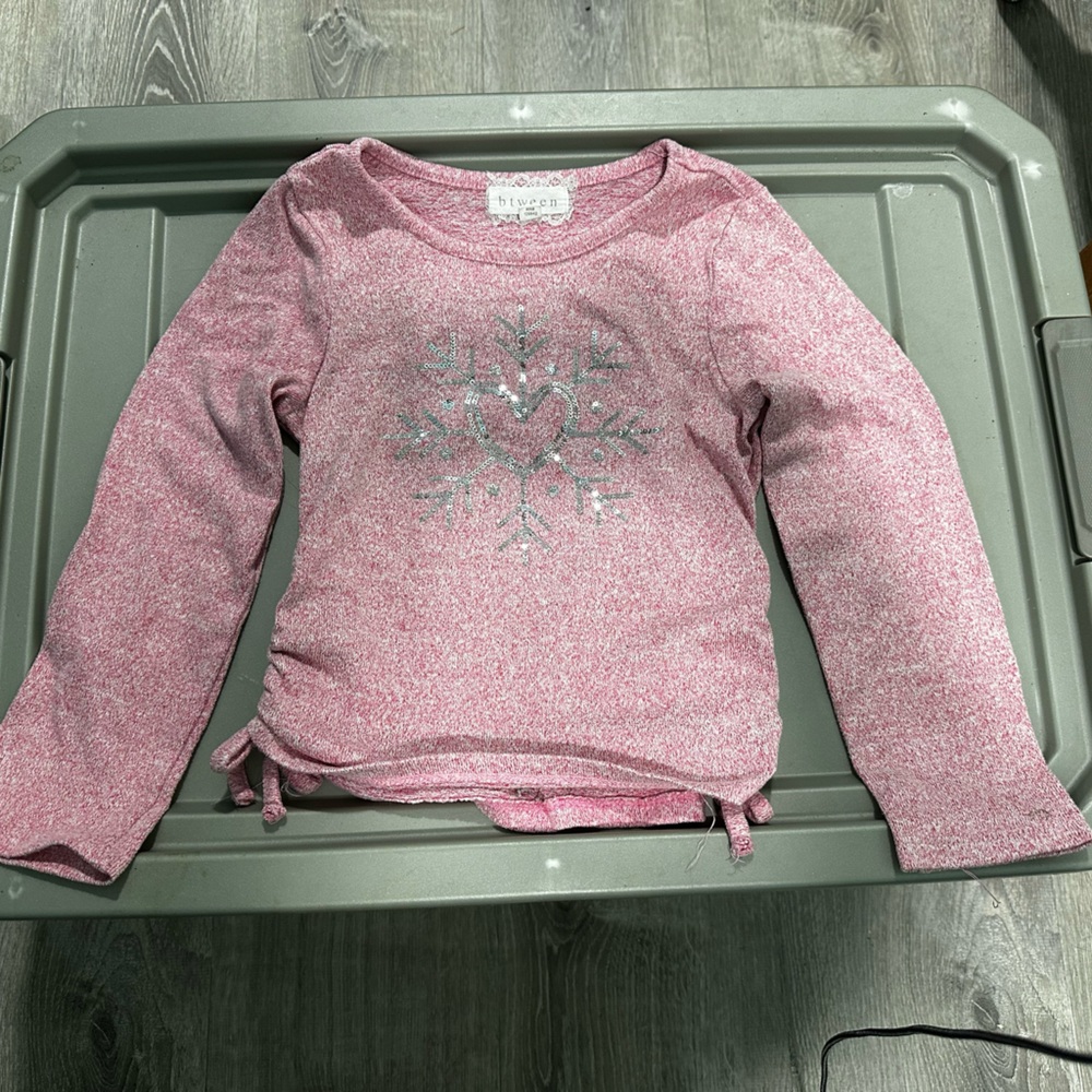 Pink Long Sleeve Kids Top with Snowflake Design